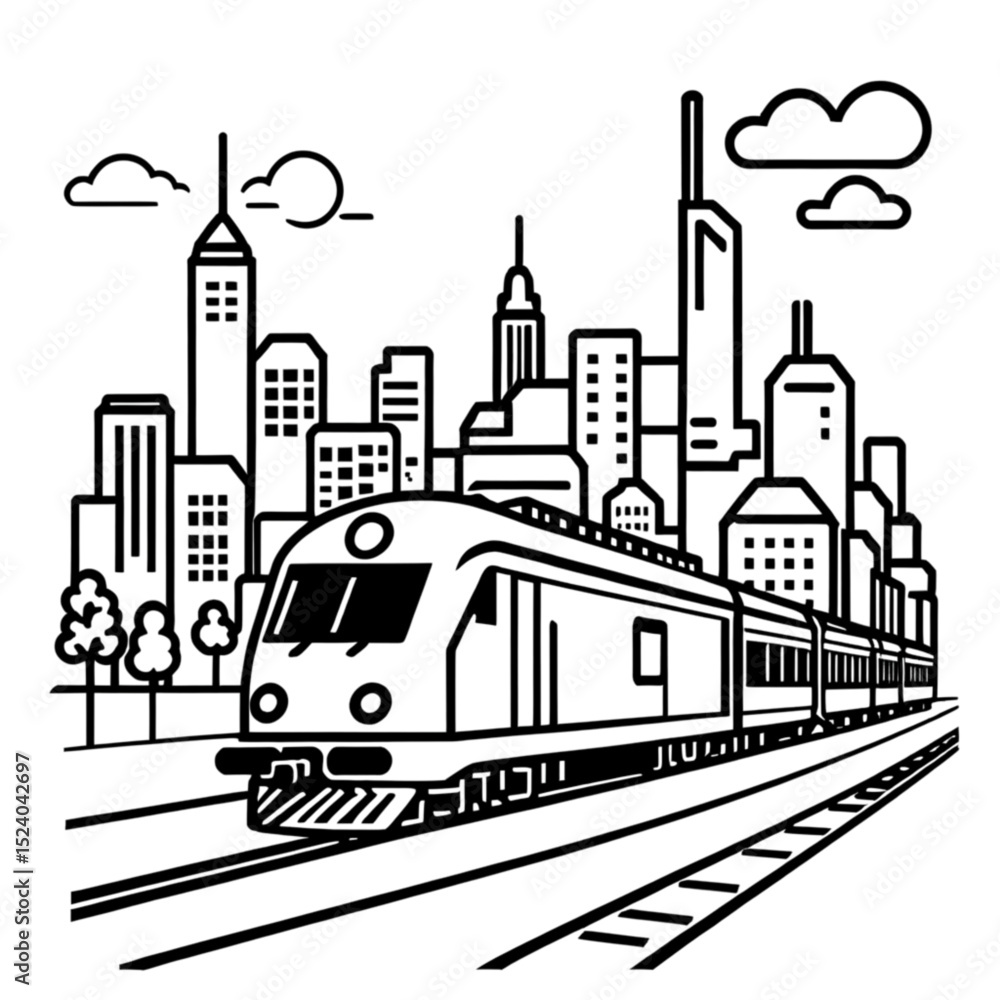 Fototapeta premium プラットフォームを走る電車｜Train at Platform Illustration