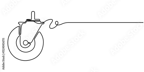 Caster roller wheel outline continuous one line drawing, Set of caster wheel vector icons in outline and solid styles. Perfect for furniture, trolley, industrial, and hardware illustrations. Editable.