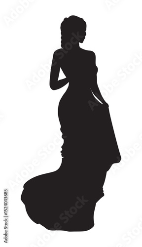 Elegant Silhouette of a Woman in a Long Gown