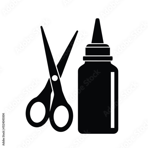 Scissors and glue bottle vector silhouette  