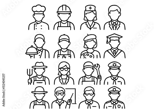 Professional Line Icons Set, Minimalist Jobs Vector Pack, Occupation Outline Icons