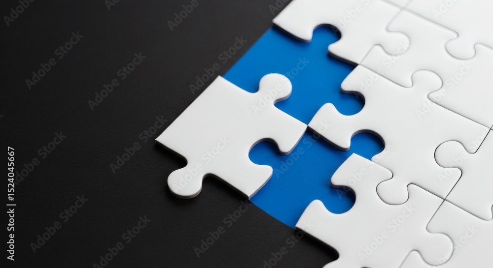 White jigsaw puzzle pieces on black background concept idea White jigsaw puzzle pieces on black background concept idea