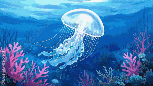 Ocean's Veil jelly fish isolated watercolor vector illustration svg
