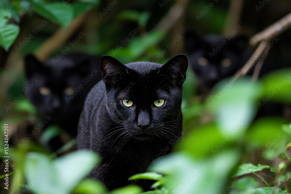custom made wallpaper toronto digitalMysterious black cats prowling through dense night jungle foliage