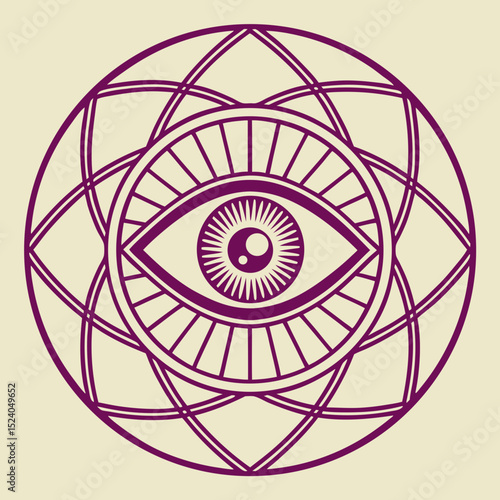 Mystic eye within geometric mandala, a symbol of insight and protection silhouette vector
