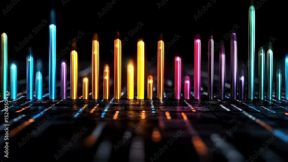 Looping animation of glowing colorful neon data bars
Looping animation of glowing colorful neon data bars
