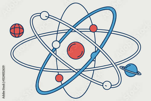 Stylized atom with orbiting electrons and a red nucleus, a symbol of scientific exploration silhouette vector