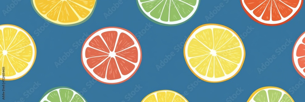 Fototapeta premium Creative graphic layout featuring colorful citrus fruit slices on a vibrant background
