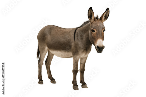 Canvas Print donkey standing isolated on transparent background, farm animal portrait for agr