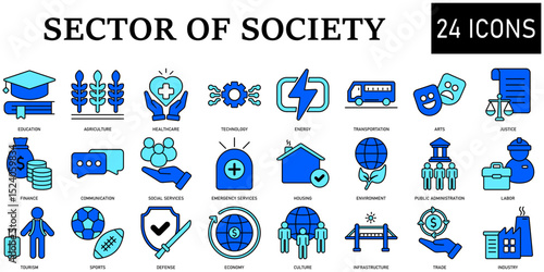 Set of Sector of society Icons or symbols Vector fully editable file.