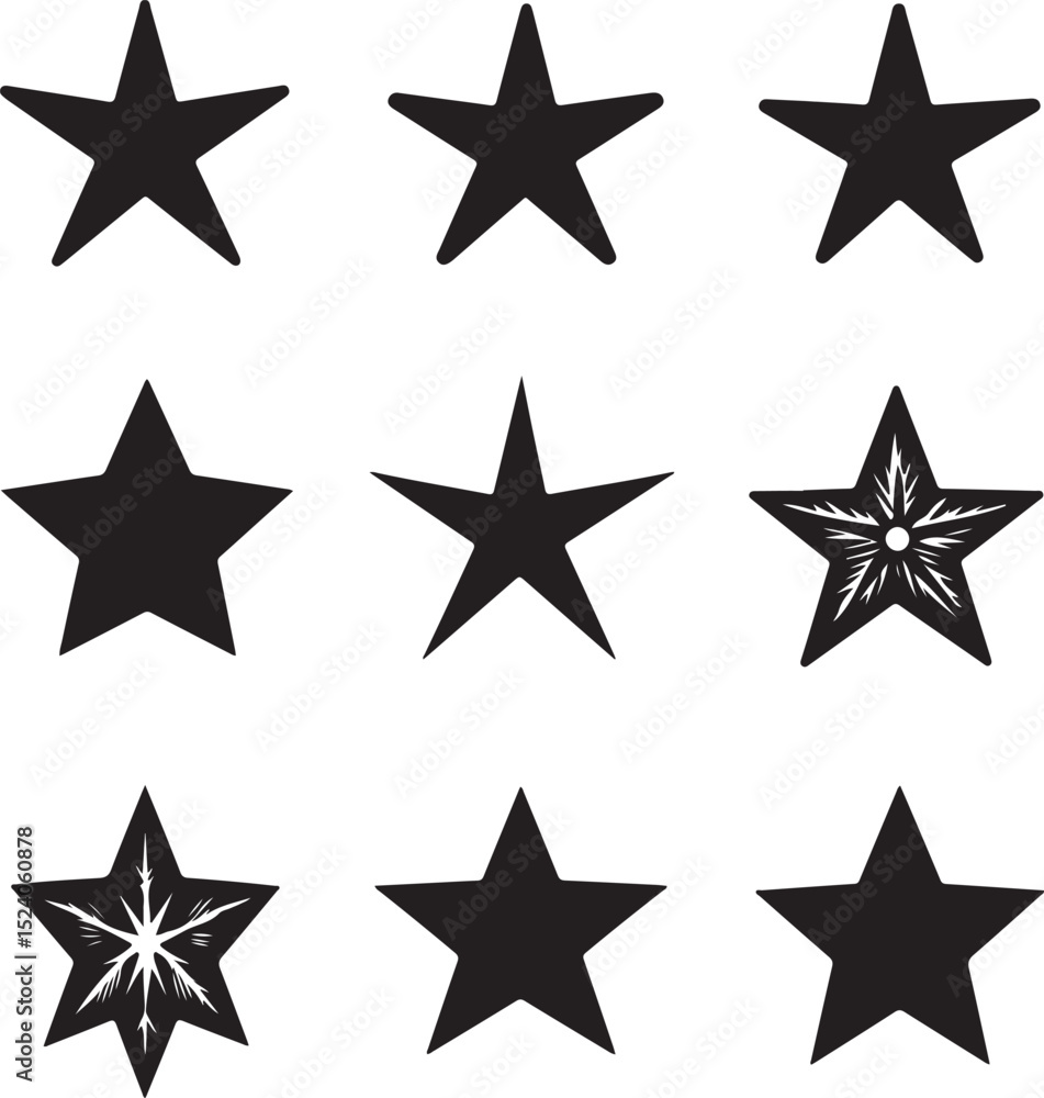 Fototapeta premium Set of white stars shaped Silhouette