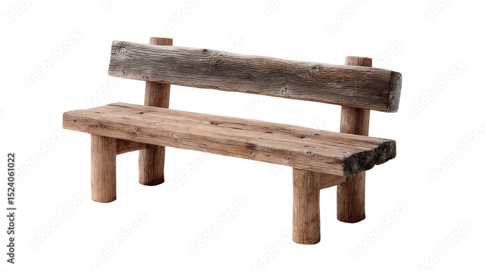 Fototapeta premium Rustic Wooden Bench: A charming rustic wooden bench crafted from reclaimed wood, showcasing a natural, weathered aesthetic. Perfect for adding a touch of country charm to any outdoor space.
