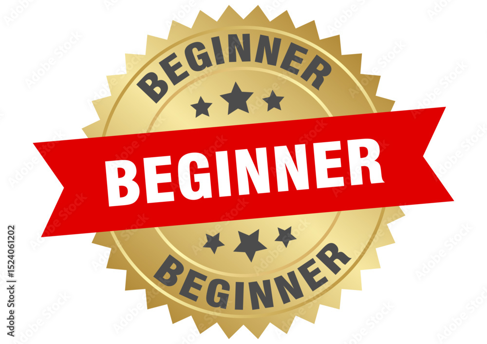 Obraz premium beginner. beginner round red and gold label isolated on transparent background