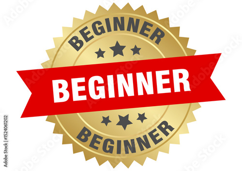 beginner. beginner round red and gold label isolated on transparent background