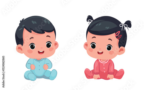 baby boy and girl sitting cartoon vector 