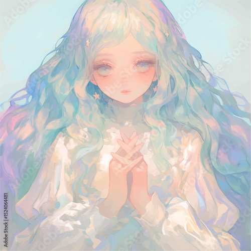 Ethereal Pastel Girl Dreamlike Digital Painting of a Serene Maiden with Flowing Hair