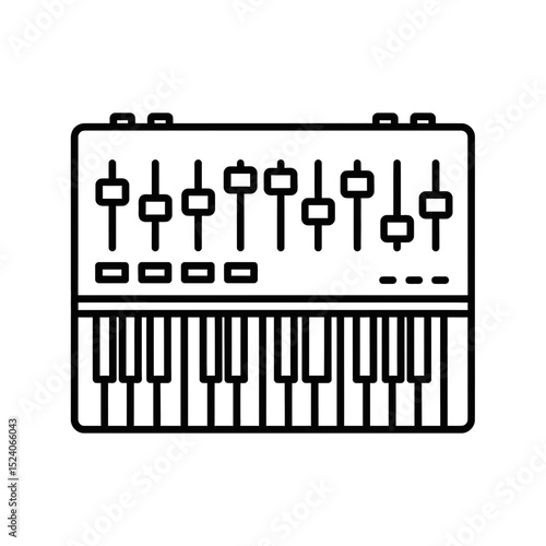 Vector icon of a synthesizer with sliders and keys for music creation