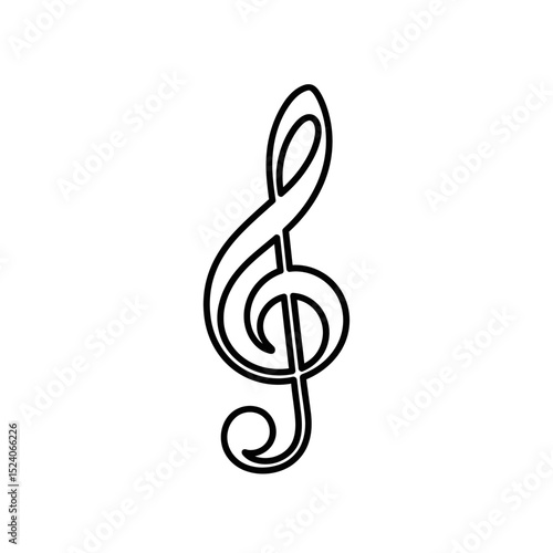 Musical treble clef icon in black outline style for music...