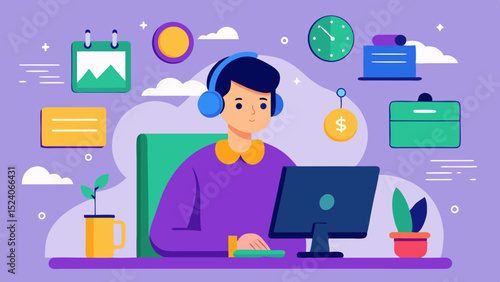 Illustration of a person working at a computer desk