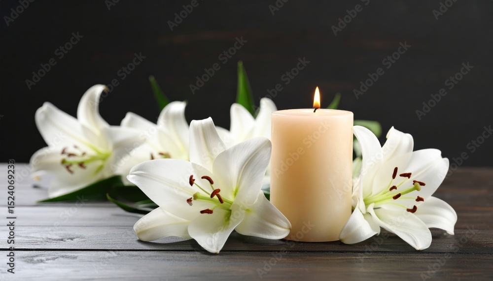 Candlelight serenity arrangement with lilies for remembrance or peaceful thoughts Candlelight serenity arrangement with lilies for remembrance or peaceful thoughts