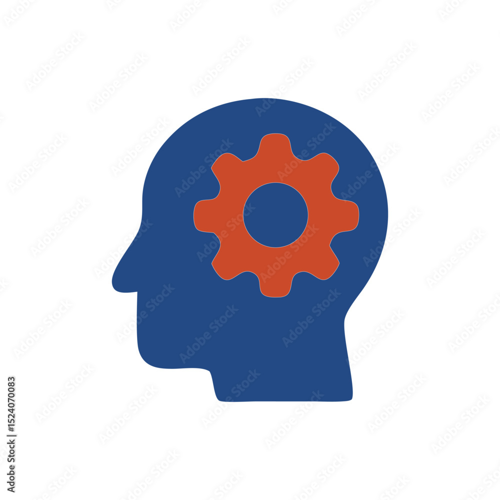 A symbolic representation of thinking and brain function. This image features a human head silhouette with a gear inside, illustrating the process of thought and the mechanics of the mind. A symbolic representation of thinking and brain function. This image features a human head silhouette with a gear inside, illustrating the process of thought and the mechanics of the mind.