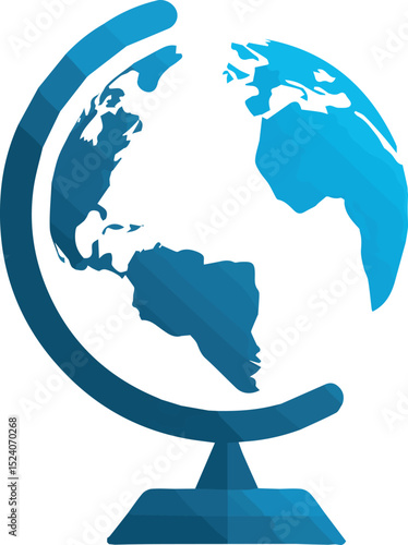 Simple blue globe icon illustration world map graphic design flat earth global travel planet modern vector