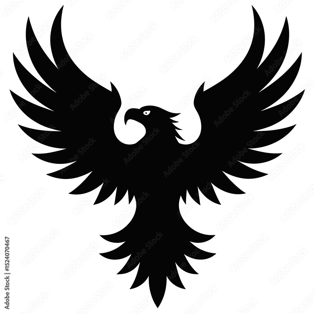 Naklejka premium Stylized Black Eagle Silhouette with Spread Wings, Vector Illustration for Logo or Emblem Design