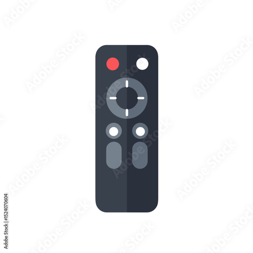 Illustration of a Black Remote Control with Red and White Buttons on a White Background
