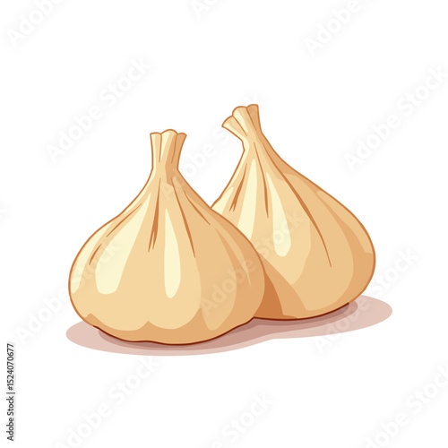 Illustration of Two Garlic Bulbs with Detailed Shadows and Highlights on White Background