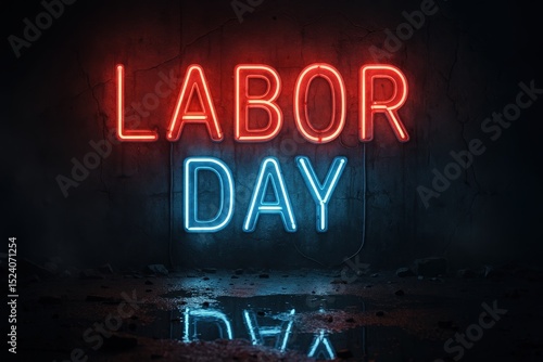 Wallpaper Mural Cinematic Neon Labor Day Sign on Wet Concrete Wall Torontodigital.ca