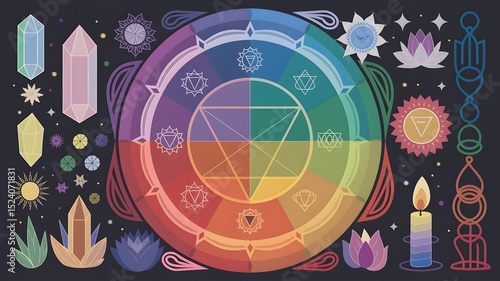 A colorful, educational poster with a chakra wheel.