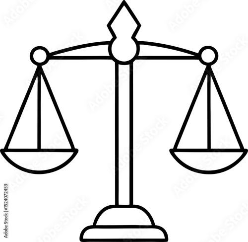 Simple black and white illustration of a balanced scale symbolizing justice law and fairness ideal for legal and financial concepts