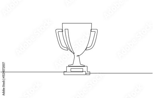 Continuous one line art drawing of champion winner trophy, Award winning ribbon in simple linear style. Editable stroke. Doodle line illustration