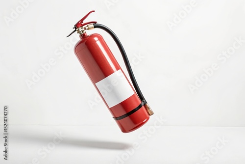 Fire Extinguisher Mockup Floating with Blank Label on Clean White Surface