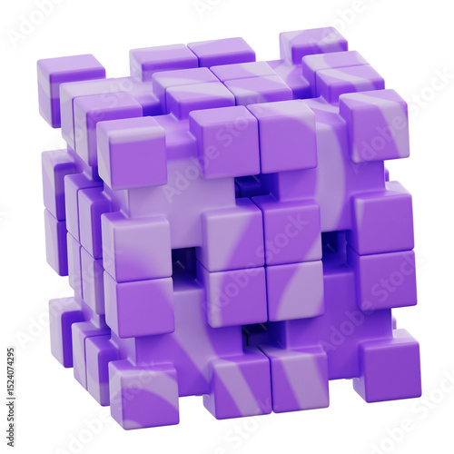 Abstract Purple Cube Blocks 3D Render Design