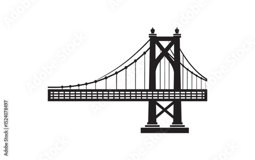 Vector illustration of a modern suspension bridge silhouette. Simple design conveying architectural strength.  Ideal for urban, design, and architecture themes.
