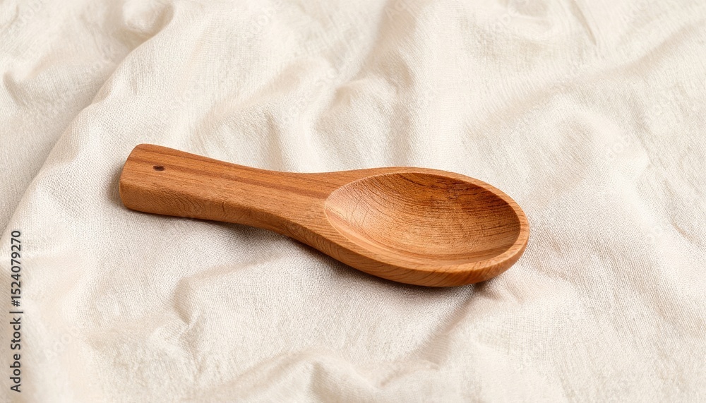Wooden cooking spoon placed on soft fabric background Wooden cooking spoon placed on soft fabric background