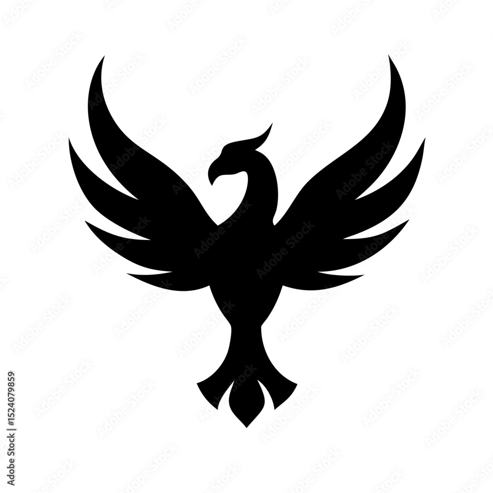 Fototapeta premium Flat phoenix icon bold mythical bird vector in black silhouette style
