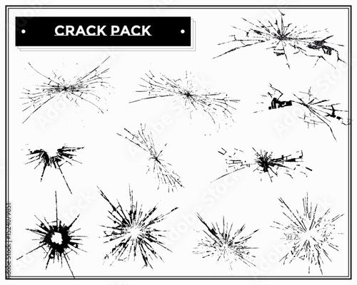 割れたガラス風のグランジ素材セット
