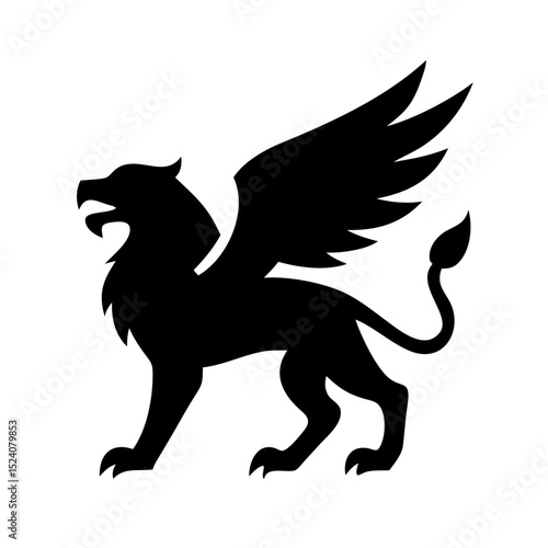 Black griffin icon flat mythical animal vector with eagle-lion fusion