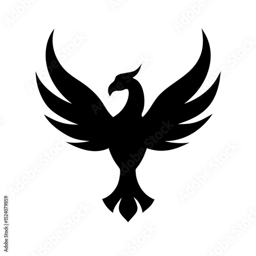 Flat phoenix icon bold mythical bird vector in black silhouette style