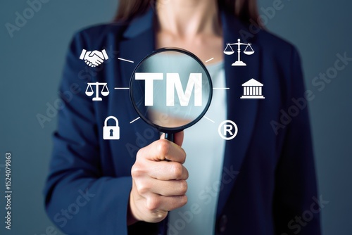 Businessperson Examining Trademark with Magnifying Glass