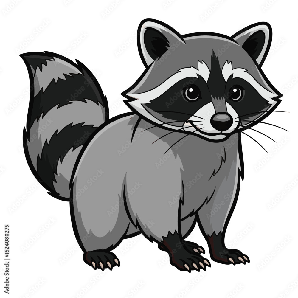 Obraz premium Friendly Forest Animal Raccoon Clipart Isolated on White Background