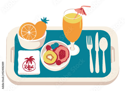 Vibrant Summer Cartoon Illustration with Refreshing Tropical Fruit and Drink