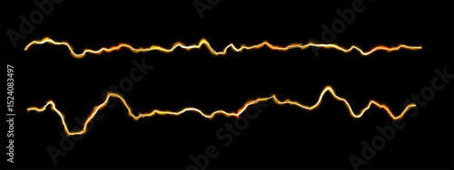 Two fiery orange yellow electric waves on a black background