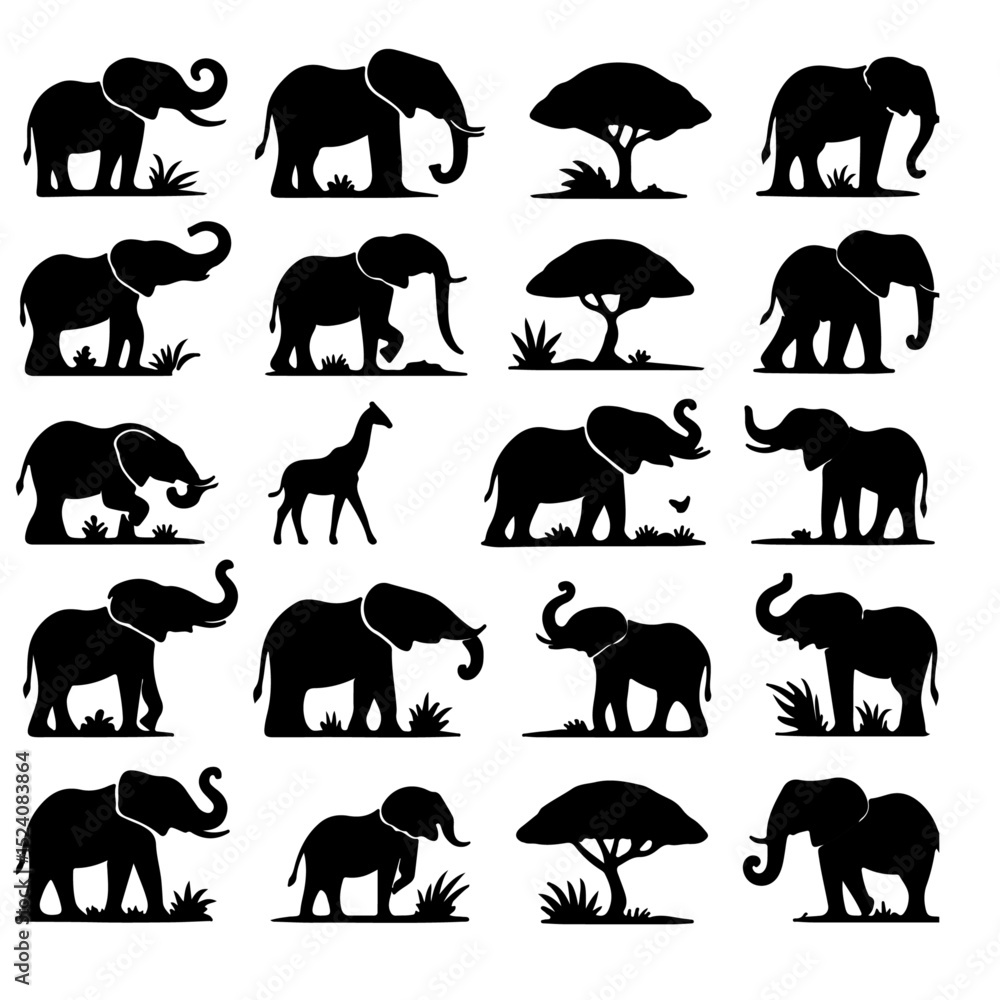Obraz premium set of Elephant silhouette, Elephant silhouette