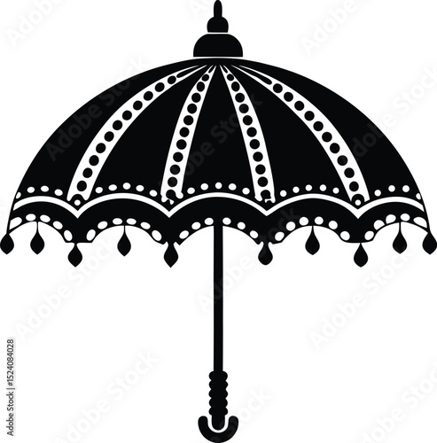 Indian Dome Umbrella Vector with Decorative Tassel Fringe