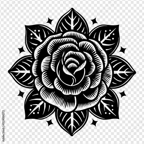 Elegant Black and White Rose Tattoo Design  A Classic Floral Illustration