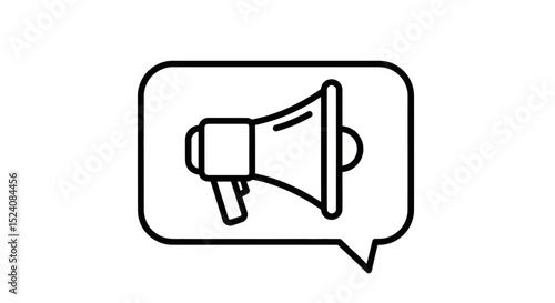 Black and White Megaphone Icon Inside Speech Bubble