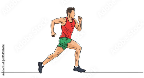 Athletic Man Running in Red Singlet and Green Shorts